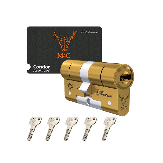 M&C Condor Cilindro seguridad dorado con 5 llaves de seguridad