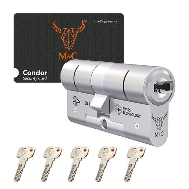 M&C Condor Cilindro seguridad plateado con 5 llaves de seguridad